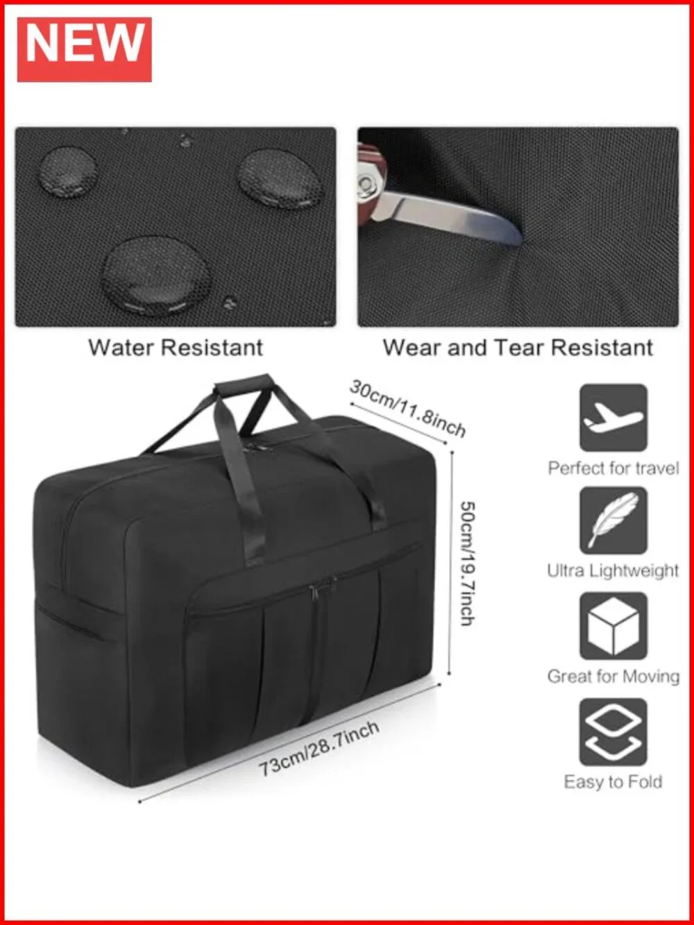 Large Foldable Travel Duffel Bag, 110L Collapsible Storage